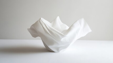 A crisp, folded white napkin is placed in the center, standing out against the clean white background.
