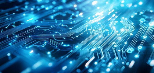 Line art of futuristic machinery on light blue, abstract semiconductor-inspired design, intricate tech details, sleek mechanical patterns, advanced computing device aesthetic