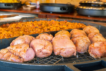 Grilled knuckle of pork on food street market in Cracow