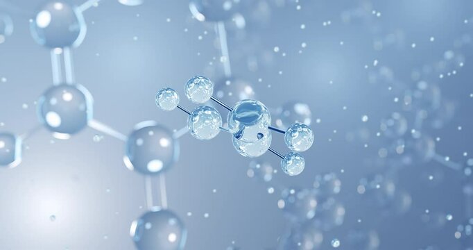 Polyvinyl alcohol, rotating 3D model of synthetic polymer, seamless looped video, molecular structure with selective focus
