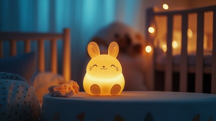 Cute bunny shaped nightlight glowing in a child's room