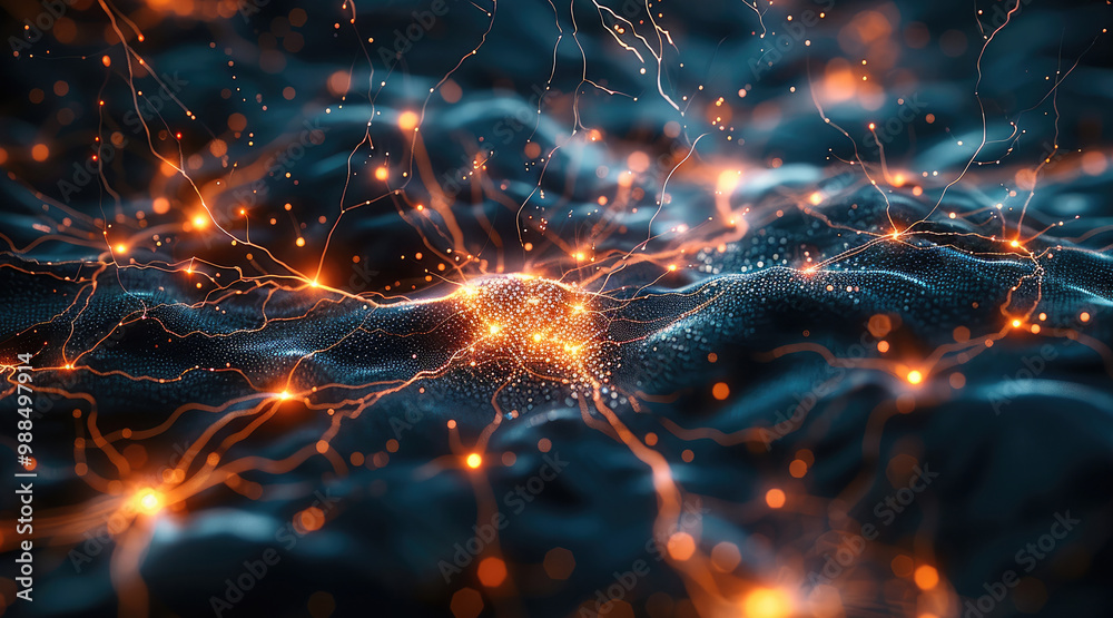 Aufkleber A dynamic exploration of the human brain where neurons and synapses are visualized as glowing networks of light.