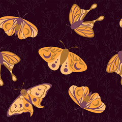 A pattern with butterflies and plants