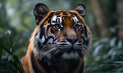 Fototapeta premium a tiger runs through water in a forest, Generative AI 