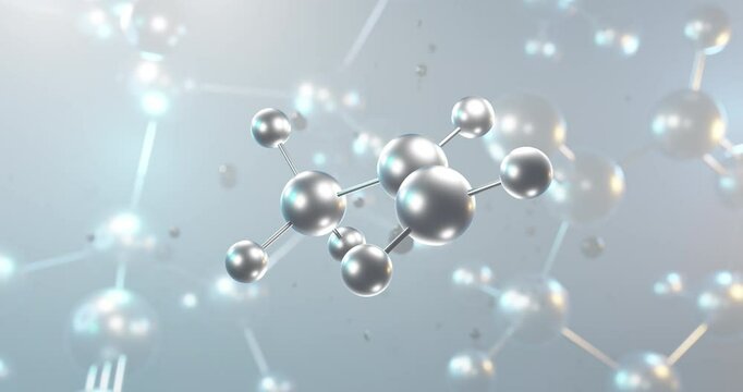 Propene rotating 3d molecule, molecular structure of alkene, seamless video