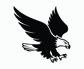 Bald eagle silhouette EPS vector isolated illustration and icon template on a white background