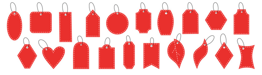 Set of red tags on white background. Black Friday sale concept. Black Friday shopping.	