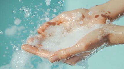 Fototapeta premium Hands Washing with Soap and Bubbles in Water