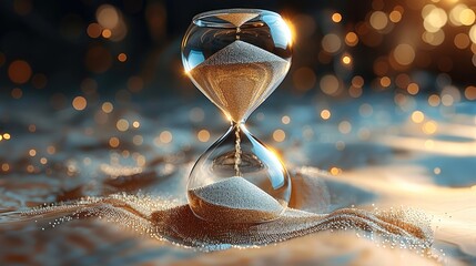 Whirling, enchanted hourglass filled with shimmering sand, manipulating the flow of time, temporal manipulation, time-warping artifact.
