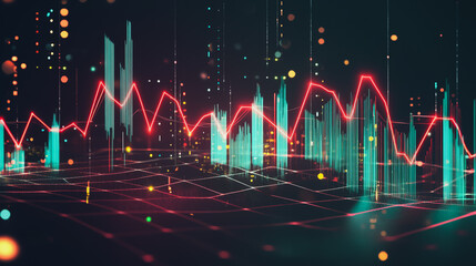 Obraz premium Abstract business black background with Colorful charts and graphs with statistics to innovative analyze business potential and forecast future development of companies growth.