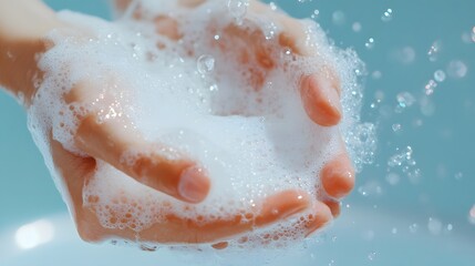 Obraz premium Hands Washing with Soap and Bubbles in Gentle Light