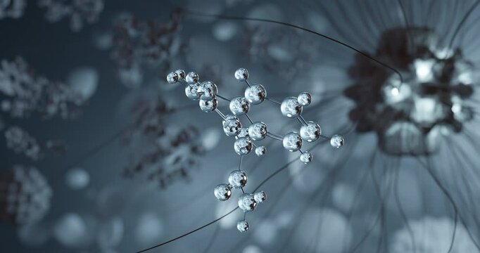 Carbamazepine rotating 3d molecule, molecular structure of anticonvulsant, seamless video