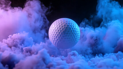 Golf ball surrounded by colorful mist and smoke