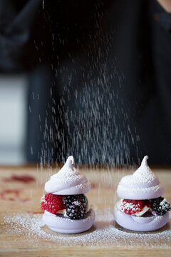Sugar powder sprinkled on meringue
