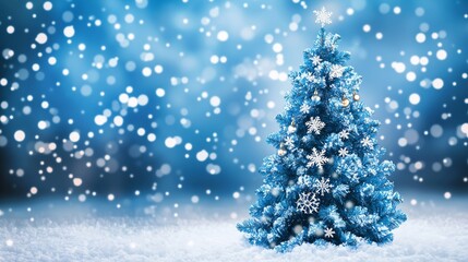  Snowy Christmas tree on snowy background, Christmas card