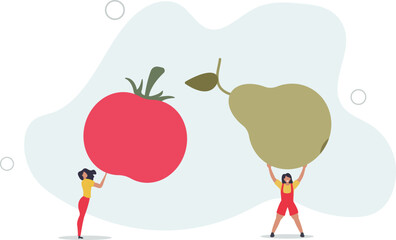 Characters carrying fresh organic vegetables.Vegetarian eating healthy food.flat design with people.