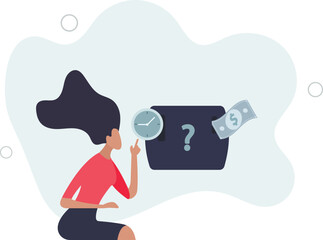 Time investment to make money, side hustle or revenue income, long term investment, pension or mutual fund, time value of money concept.flat design with people.
