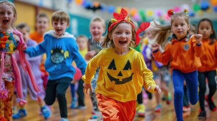 Children Celebrating Halloween with Joyful Costumes
