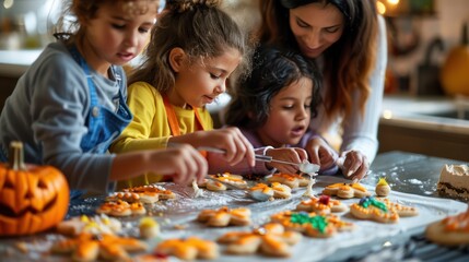 Fototapeta premium Family Baking Time with Kids Making Cookies