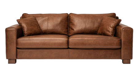 Industrial sofa png mockup brown leather couch living room furniture isolated from background