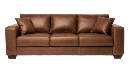 Industrial sofa png mockup brown leather couch living room furniture isolated from background