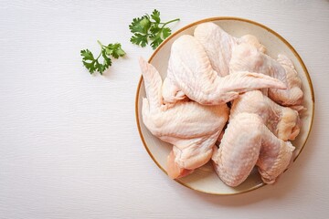 Fresh chicken wings , raw chicken wings in ceramic plate on white background