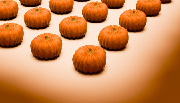 3d rendered of Halloween pumpkins arranged on surface