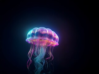 A glowing jellyfish floats in the darkness with long, translucent tentacles.