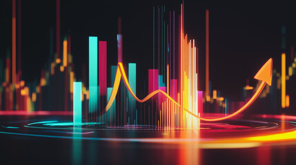 Fototapeta premium Abstract black background with Colorful charts and graphs with statistics to innovative analyze business potential and forecast future development of companies growth.
