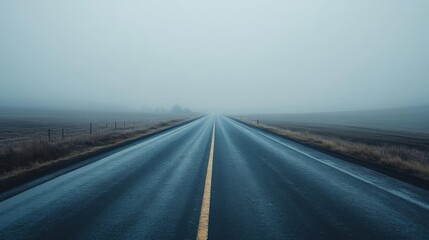 Foggy Road Through Rural Landscape