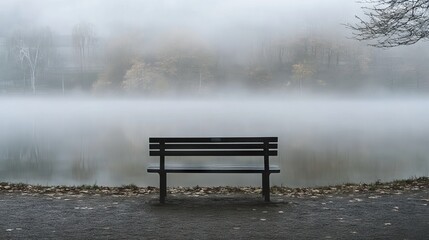 Obraz premium Solitude by the Foggy Lake: A Serene Landscape Photography