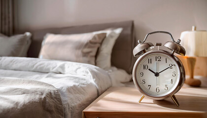 Naklejka premium Classic Alarm Clock on a Bedside Table