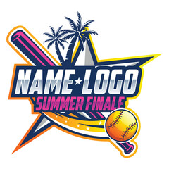 Summer Baseball Logo. Softball Champions Logo Badge as Vector Graphic Design. Baseball Logo Design. Sports Baseball Design Vector