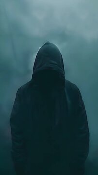 Video recreation of a spectre with a black robe without face and smoke around