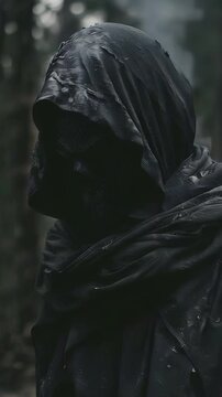 Video Recreation of death with a black robe and mummified black face