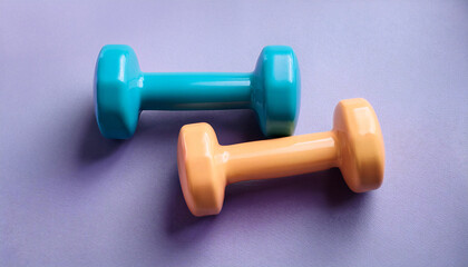 Obraz premium Dumbbells on a Pastel Lavender Background
