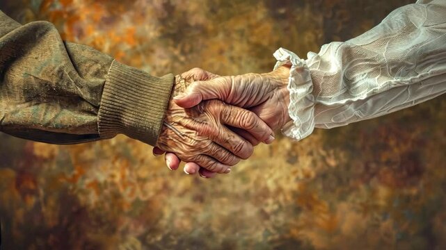 Elderly couple holding hands showing love and commitment