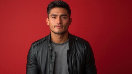 Fototapeta premium Handsome young man posing on red background