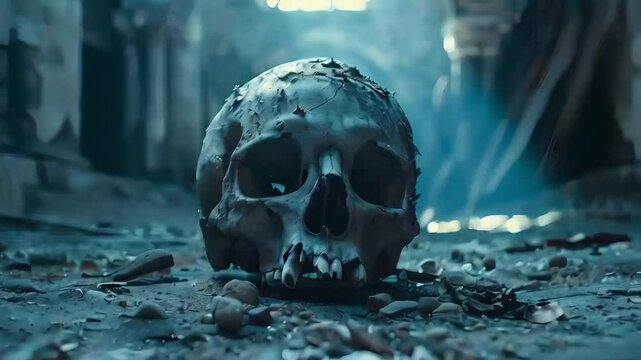 Video recreation of half skull in the ground