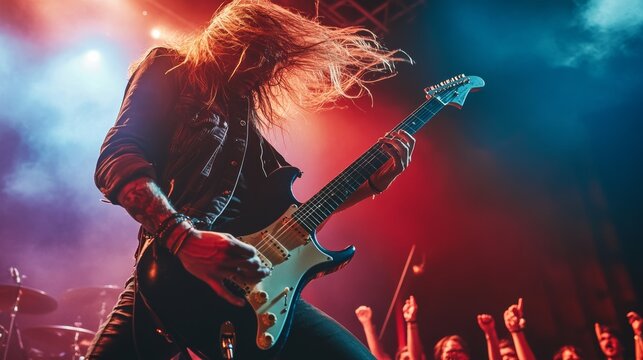 Rock Guitarist Performing on Stage at Concert