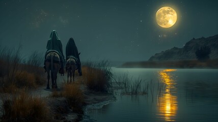 Joseph's Exile to Egypt with Mary and Baby Jesus, Bible Illustration