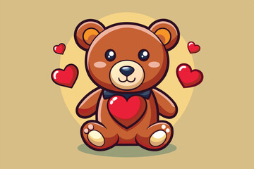 Obraz premium A cheerful cartoon teddy bear with a heart design surrounded by floating hearts, ideal for celebrating Valentine's Day with a personalized touch.