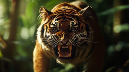 Close-up of a Roaring Tiger in the Jungle - Powered by Adobe