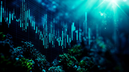 Underwater scene showcasing coral reef with digital soundwave graphics superimposed, symbolizing marine life and sound interaction.