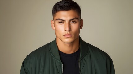 Fototapeta premium Serious young latino man posing in studio setting