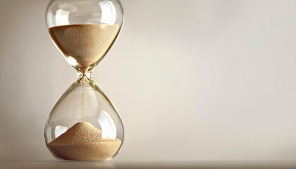 Hourglass with Sand on a Pastel Grey Background