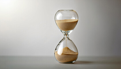 Hourglass with Sand on a Pastel Grey Background