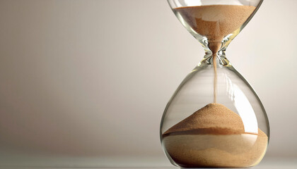 Hourglass with Sand on a Pastel Grey Background