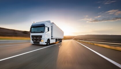 American truck speeding freeway, blurred motion 