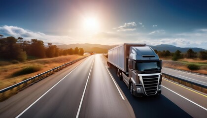 American truck speeding freeway, blurred motion 
